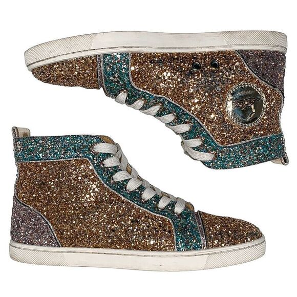 Christian Louboutin Bip Bip Orlato Glitter EU 38 US 8 High Top Lace Up Sneakers - Picture 5 of 12